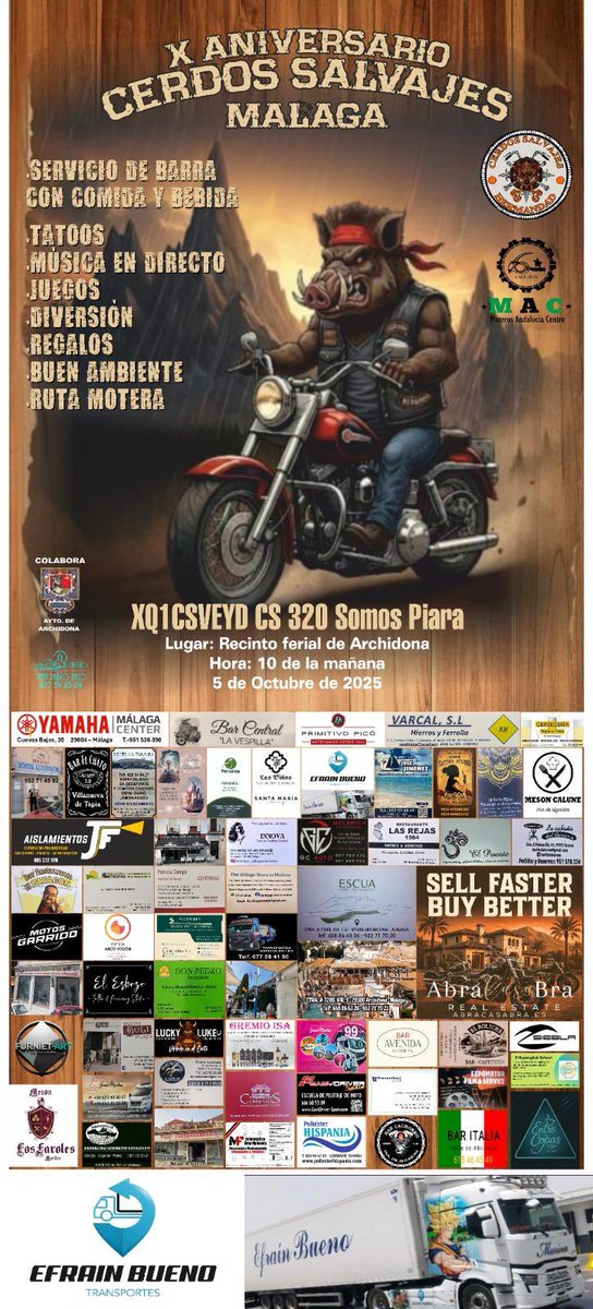 🍻 Este domingo 5 de octubre estaremos con el servicio de barra en el X Aniversario de Cerdos Salvajes Málaga 🐗🏍️.

👉 Desde las 10:00 h en el Recinto Ferial de Archidona.
¡Comida, bebida, música y buen ambiente! 🎶🔥

#HumildadArchidona