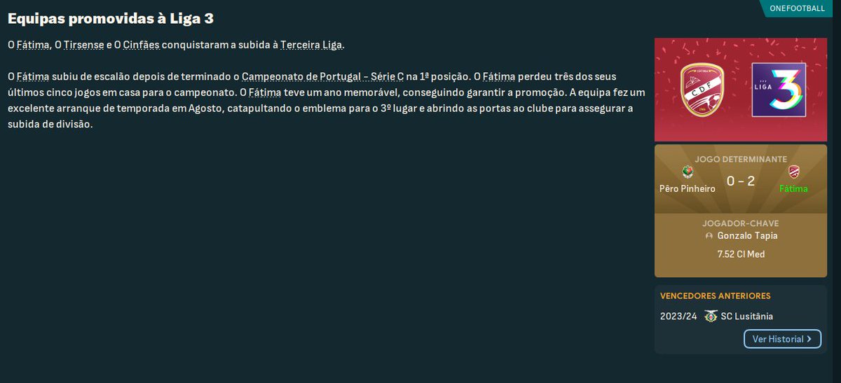 Brunzica_22's tweet image. 🏆 Temporada 2024/25 concluída!
Época muito complicada mas acabou bem!!
    •    Campeão da Serie C - Campeonato de Portugal
    •    Subida a Liga 3

⚽ O Renascimento do Fátima continua!!

#FootballManager #FM24 #FMCommunity #CdFátima