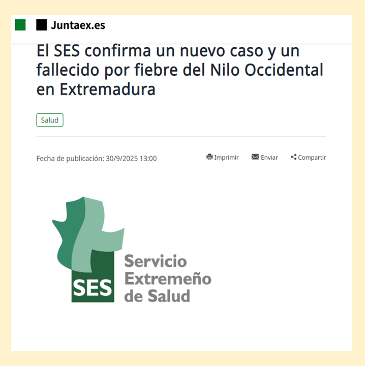 MOSQUITOS – CASOS DE FIEBRE DEL NILO OCCIDENTAL – FALLECIMIENTO - EXTREMADURA

👉Más información y recomendaciones frente a mosquitos en: juntaex.es/w/nuevo-virus-…