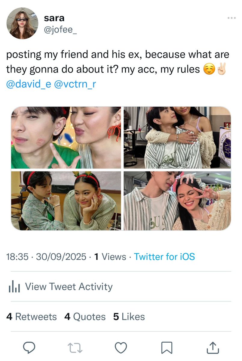 ariamnse's tweet photo. rafthan few tweets au where in, pinagtripan ni sara ang kanyang dalawang kaibigan na mag ex, may comeback ba na mangyayari or wala? https://t.co/nwN8fxPmtI