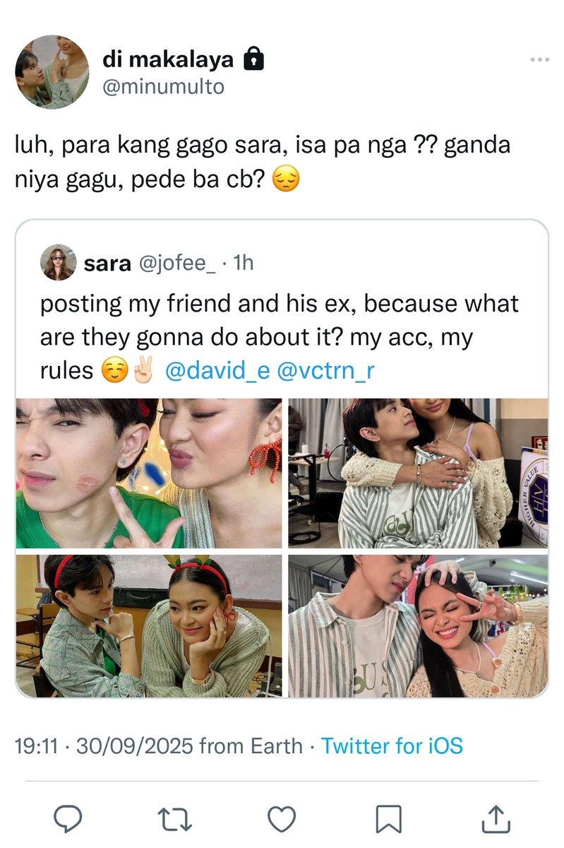 ariamnse's tweet photo. rafthan few tweets au where in, pinagtripan ni sara ang kanyang dalawang kaibigan na mag ex, may comeback ba na mangyayari or wala? https://t.co/nwN8fxPmtI