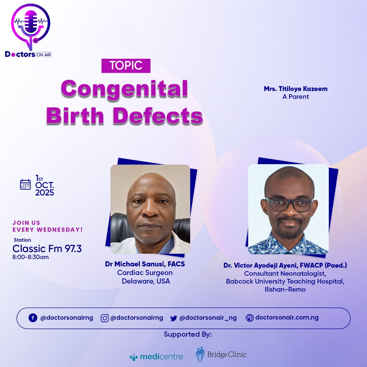 Tomorrow, we’ll be discussing one of the most important yet often overlooked health topics congenital birth defects. Understanding the causes and early detection to treatment options, support for families, our guests will shed light on how we can improve outcomes, raise awareness