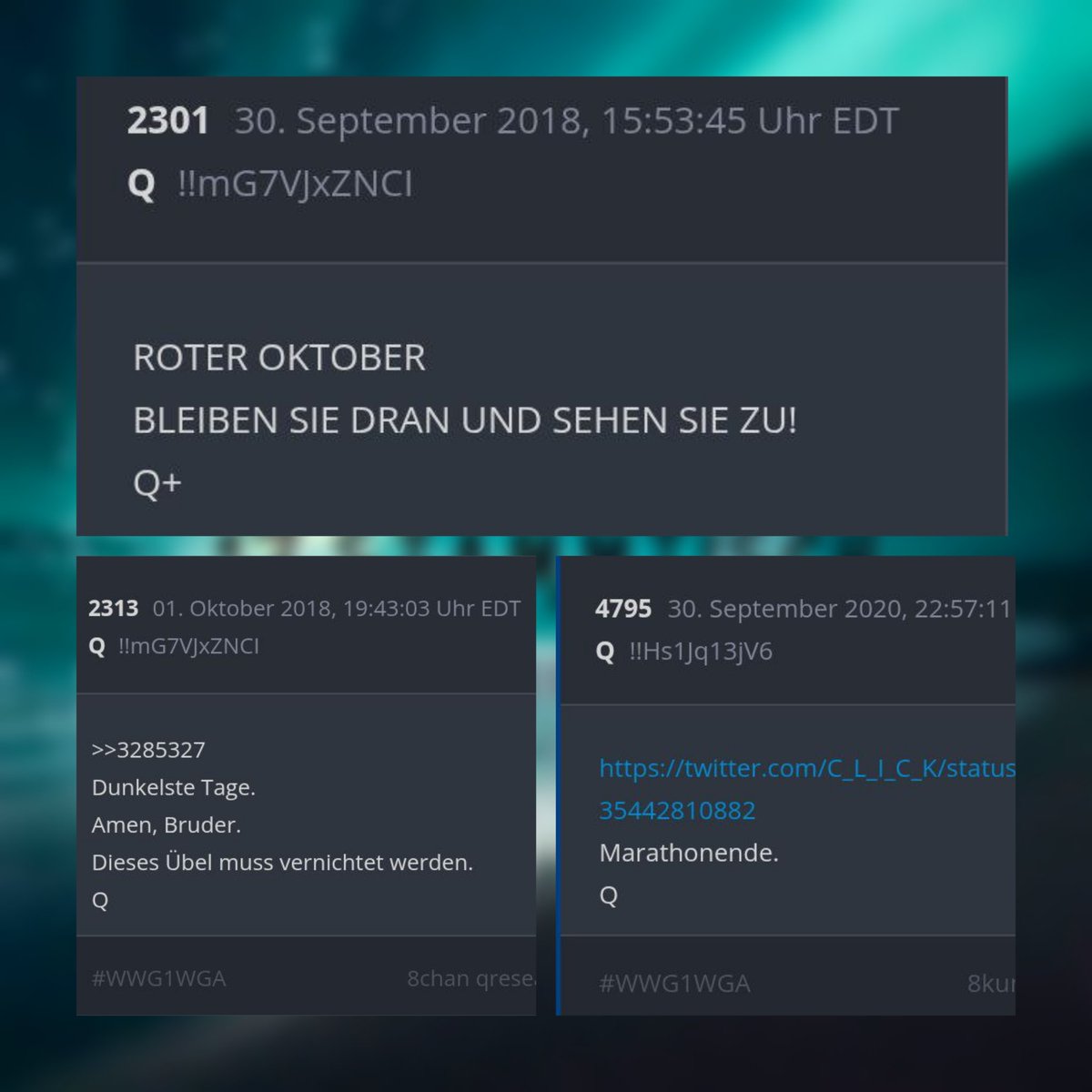 Q- Roter Oktober 🔴
Die Q-Drops und das Finale 2025 ❓

Wenn wir auf die Q-Drops rund um den 30. September und 1. Oktober blicken, erkennen wir eine Botschaft, die gerade in diesen Tagen erstaunlich aktuell wirkt. Denn die Begriffe „Roter Oktober“, „Marathonende“ und „dunkelste