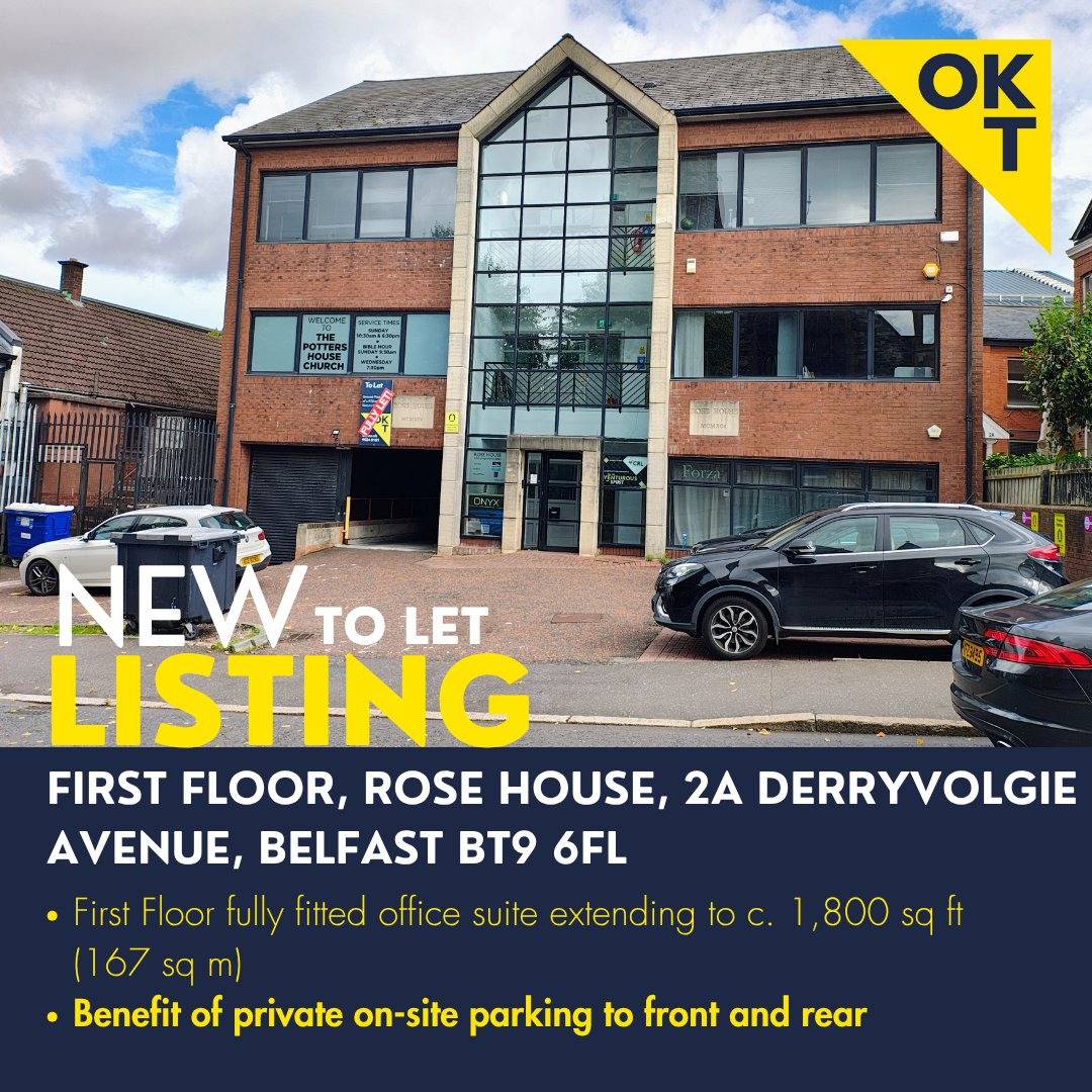 NEW LISTING TO LET:   First Floor #office suite at Rose House, 2A Derryvolgie Avenue, Belfast.  Call us on 02890248181 for further details or to arrange a viewing.   okt.co.uk/properties/fir…