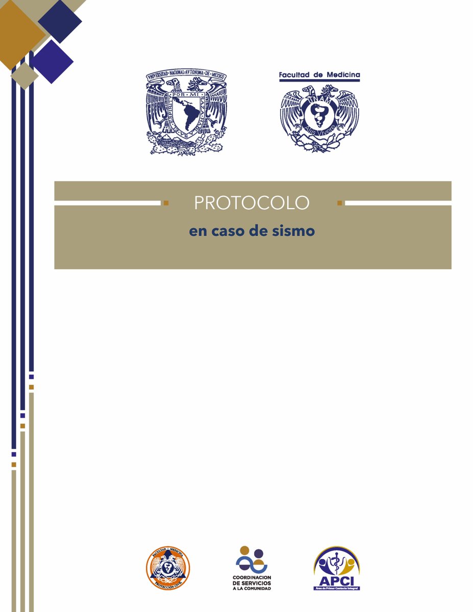 FacMedicinaUNAM's tweet photo. 📣Protocolo en caso de sismo #FacMed
Consulta y sigue las indicaciones del protocolo en caso de sismo para saber cómo actuar antes, durante y después de un movimiento telúrico.
👉Revisa el protocolo completo: https://t.co/aqL8wWBLbh
#SeguridadFacMed #ProtocoloSismo #SomosFacMed https://t.co/yYAzXXNjK0