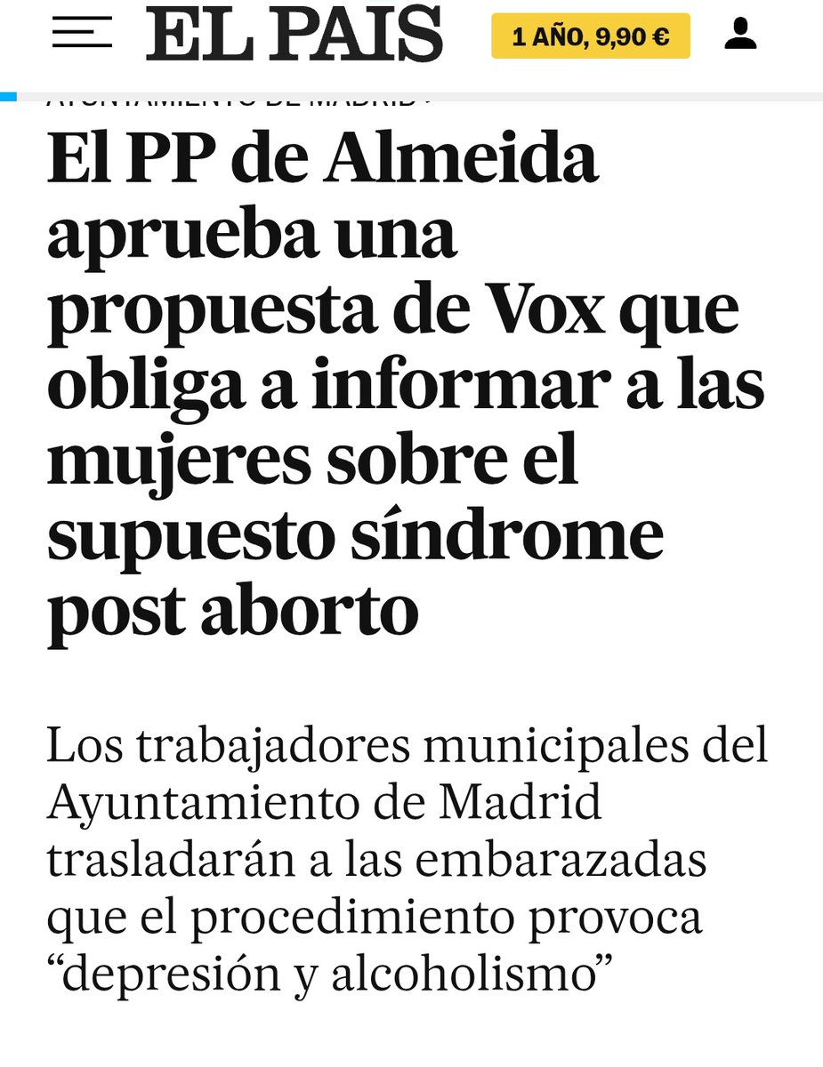 Madrid: los abortos aumentan, especialmente en las jóvenes. También las ETS.
Ayuso se ha cargado la formación sexual. Única región que no financia anticoncepción moderna.
Pero Almeida aprueba esto👇🏾. 
PP y Vox: la misma mierda son
#Gaza #MalasLenguas #DANA
elpais.com/espana/madrid/…
