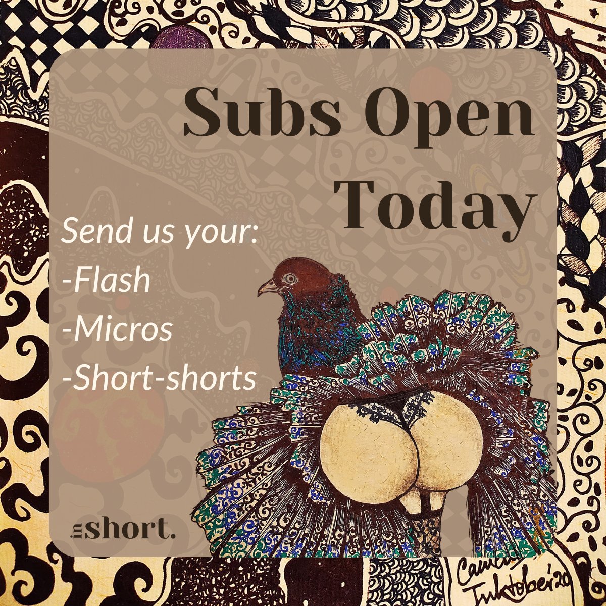 IT'S HERE! We're open! Send us your flash nonfiction through Nov 30. We can't wait to read your work 🖤