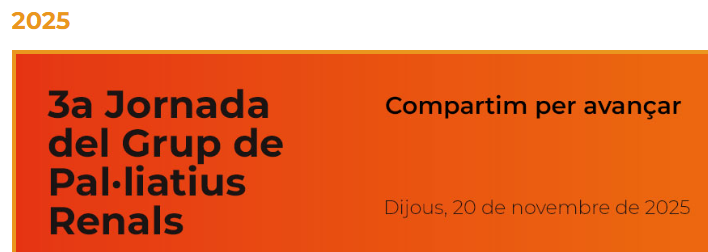 3ª Jornada del Grup de Pal·liatius Renals, el proper dijous, 20 de novembre, 8.30-15.30h

Voluntats anticipades en persones amb malaltia renal crònica, Diàlisi peritoneal, Reptes de futur en el territori català,..

Ja us heu inscrit?

Tota la informació a: socane.cat/jornada_pallia…
