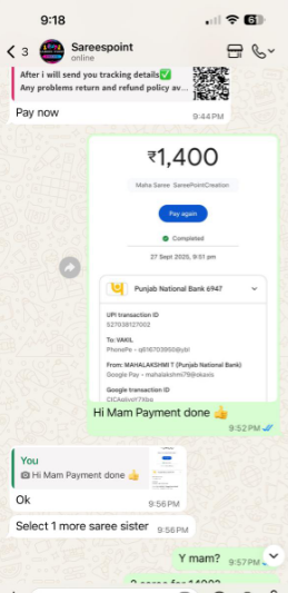 thiru60mpr's tweet photo. @tncybercrimeoff Need your help to track this online saree business scam people who scammed my wife Rs 1400 for saree order.  The business account no is +919887993702. They just take money and blocking the number in Whatsapp. PLEASE HELP!!!@tnpoliceoffl @chennaipolice_ https://t.co/QWpFxISHOG
