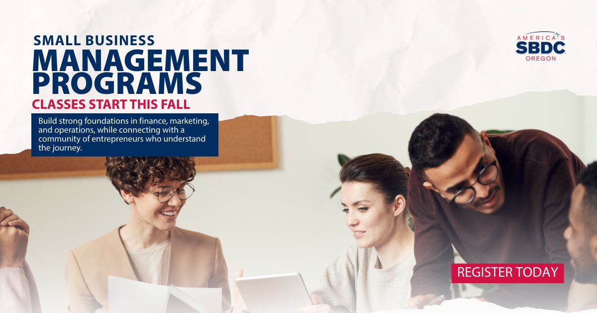 OregonSBDC's tweet image. This fall, the Oregon SBDC Network’s Small Business Management (SBM) program brings together business owners from across industries for collaborative learning, expert coaching, and powerful peer support.

Classes start soon: buff.ly/F3eXWEp

#SmallBusinessManagement