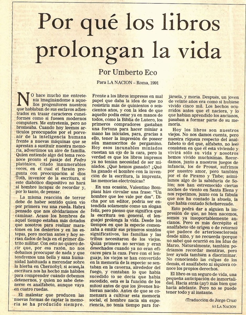 El libro es un seguro de vida, una pequeña anticipación de inmortalidad. Hacia atrás (¡ay!) más que hacia adelante. Pero no se puede tener todo y al instante.

<a href="/piscitelli/">Alejandro Piscitelli</a> <a href="/edmundogs/">edmundogs💚</a> <a href="/cscolari/">Carlos A. Scolari</a> <a href="/EleaLarroude/">EleaLarroude</a> 
<a href="/sophiealamo/">Sophie Alamo 💚 ⭐⭐⭐</a> <a href="/FerrarelliM/">Marian Ferrarelli</a> <a href="/nigropatricia/">Patricia Nigro</a> 
vía <a href="/ErrorGramatica/">Errores gramaticales</a>