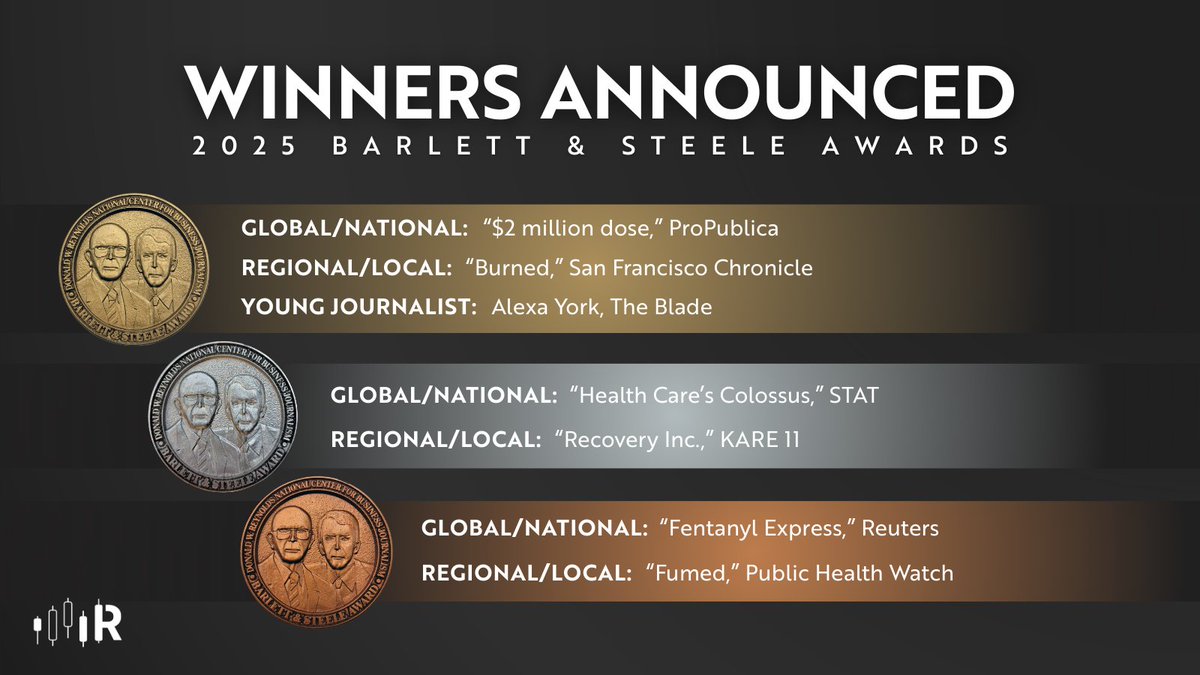 We're proud to announce the winners of the Barlett &amp; Steele Awards for Investigative Business Journalism!

Each investigation shed light on a systematic abuse that has left Americans disadvantaged in the face of corporate power. See comments for more.

businessjournalism.org/2025/09/2025aw…