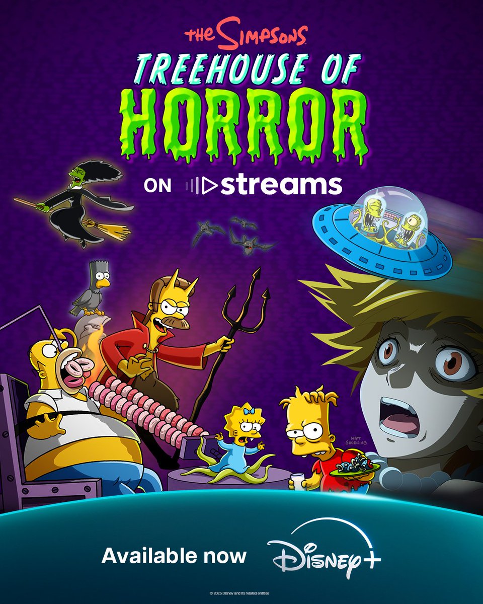 The Disney+ Streams programme is now hosting a Treehouse of Horror marathon during October.
It will have all 36 Treehouse of Horror episodes as well Halloween of Horror, Not It and Simpsons Wicked This Way Comes with the 36th episode being added later in the month