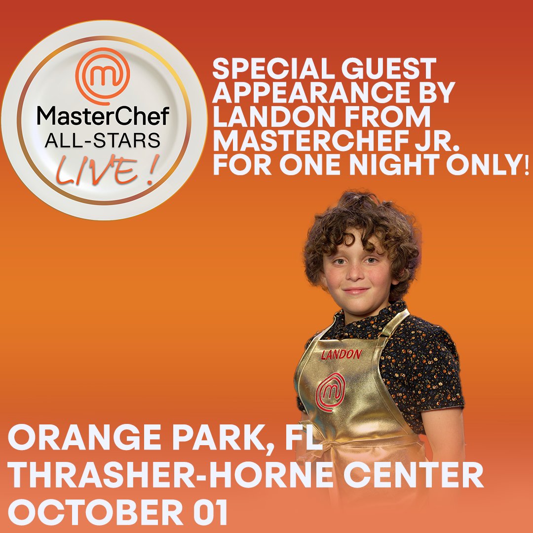 Hey #OrangePark… guess who’s helping our chefs tomorrow? 👀 Landon is joining #MasterChefAllStarsLive for ONE NIGHT ONLY at the @thcenter. Don’t miss it, grab your 🎟️ today through mastercheflivetour.com!

#masterchefjunior #endemolshine #MasterChefAllStars #masterchef