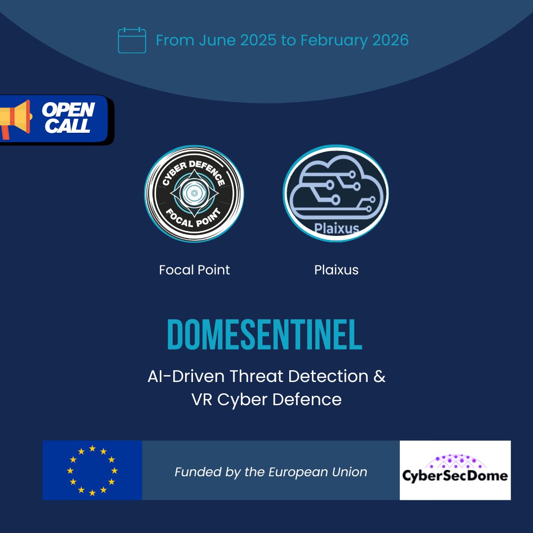 Thrilled to join #Plaixus in developing #DomeSentinel under the 🇪🇺 <a href="/cybersecdome_eu/">CyberSecDome - EU project</a> Open Call! AI-driven threat detection + VR cyber defence to boost resilience in smart homes &amp; manufacturing. Coordinated by <a href="/Gruppo_Maggioli/">Gruppo Maggioli</a> 👉 cybersecdome.eu