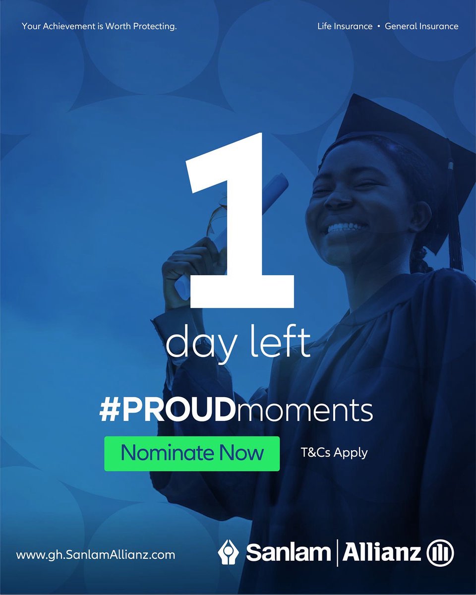 PulseGhana's tweet image. One proud story. One chance to shine. 🌟

Today is your last chance to nominate someone for
#PROUDmoments.

👉 Nomination link : gh.sanlamallianz.com/proud-moment

#featuredpost