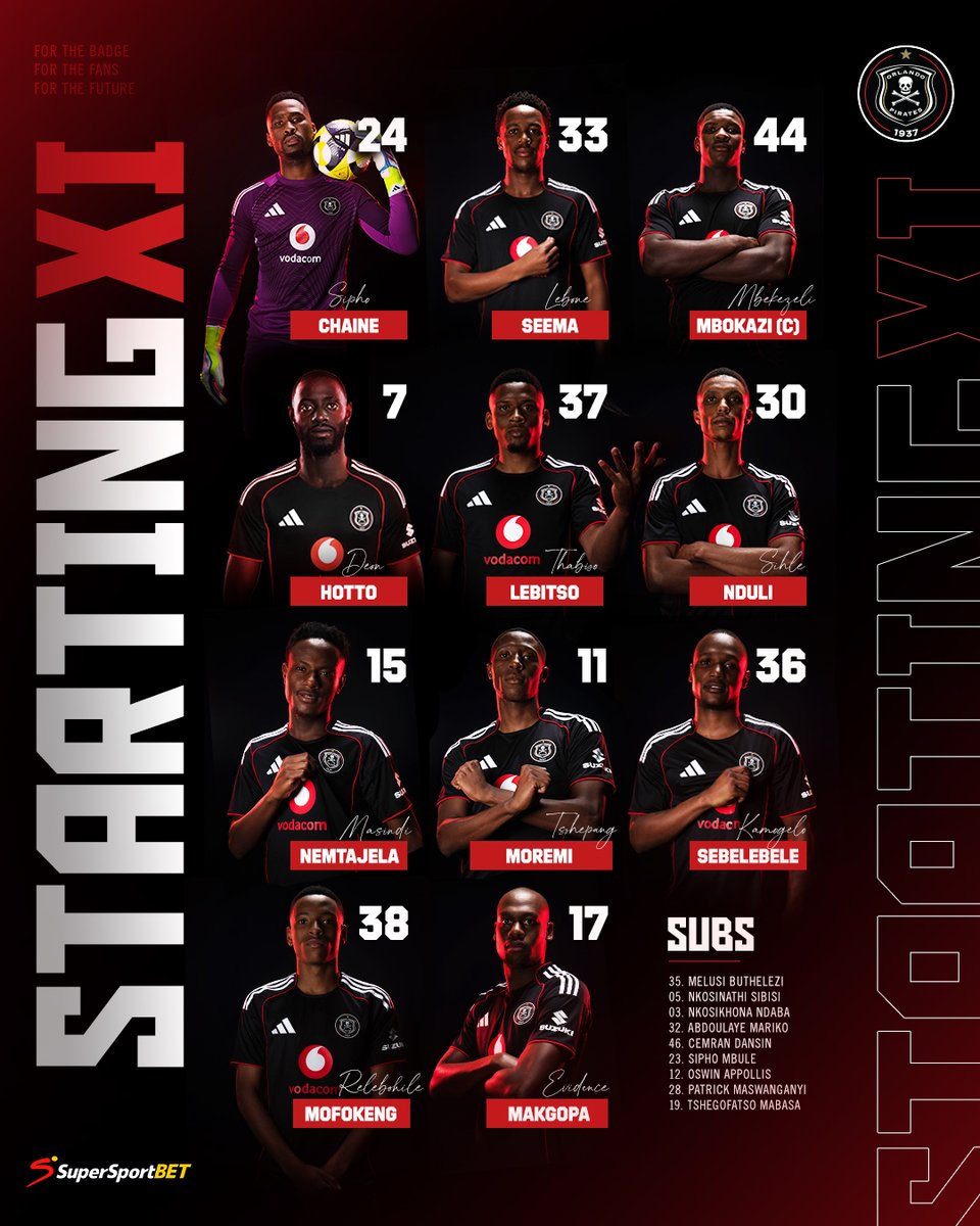 𝐓𝐨𝐧𝐢𝐠𝐡𝐭’𝐬 𝐗𝐈 ☠️

🆚 <a href="/TSGALAXYFC/">TS Galaxy FC</a> 
🏟️ Orlando Stadium
⏱️ 19H30

⚫️⚪️🔴⭐️
#MatchDay
#OrlandoPirates
#OnceAlways