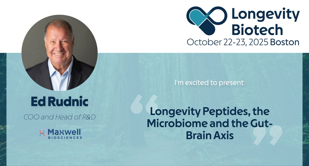 📣 <a href="/MaxwellBiosci/">Maxwell Biosciences</a>’s COO and Head of R&amp;D Ed Rudnic, PhD, is speaking at Longevity Biotech 2025.

🎤 Longevity Peptides, the Microbiome &amp; the Gut-Brain Axis
📅 Oct 22–23 | Boston

A must-attend for those working to turn longevity research into therapies.

🔗 longevity-biotech.com/take-action