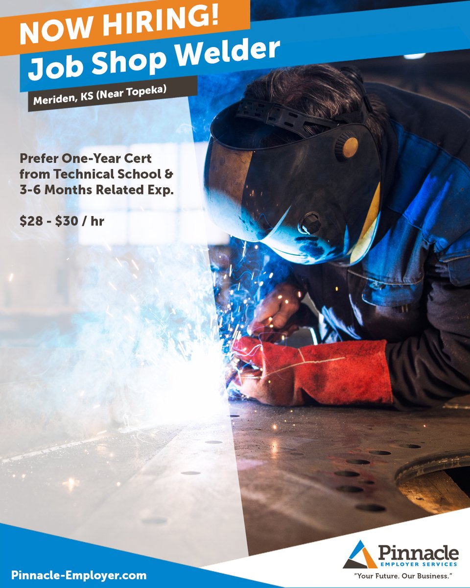 pinnaclegroups's tweet image. We're searching for a Job Shop Welder in Meriden, KS (North of Topeka). Apply today!

pinnacle-employer.com/jobs/job-shop-…

#TopekaJobs #TopekaKSJobs #WelderJobs #WeldingJobs #JobShopWelderJobs #ApplyNow #NowHiring #Hiring