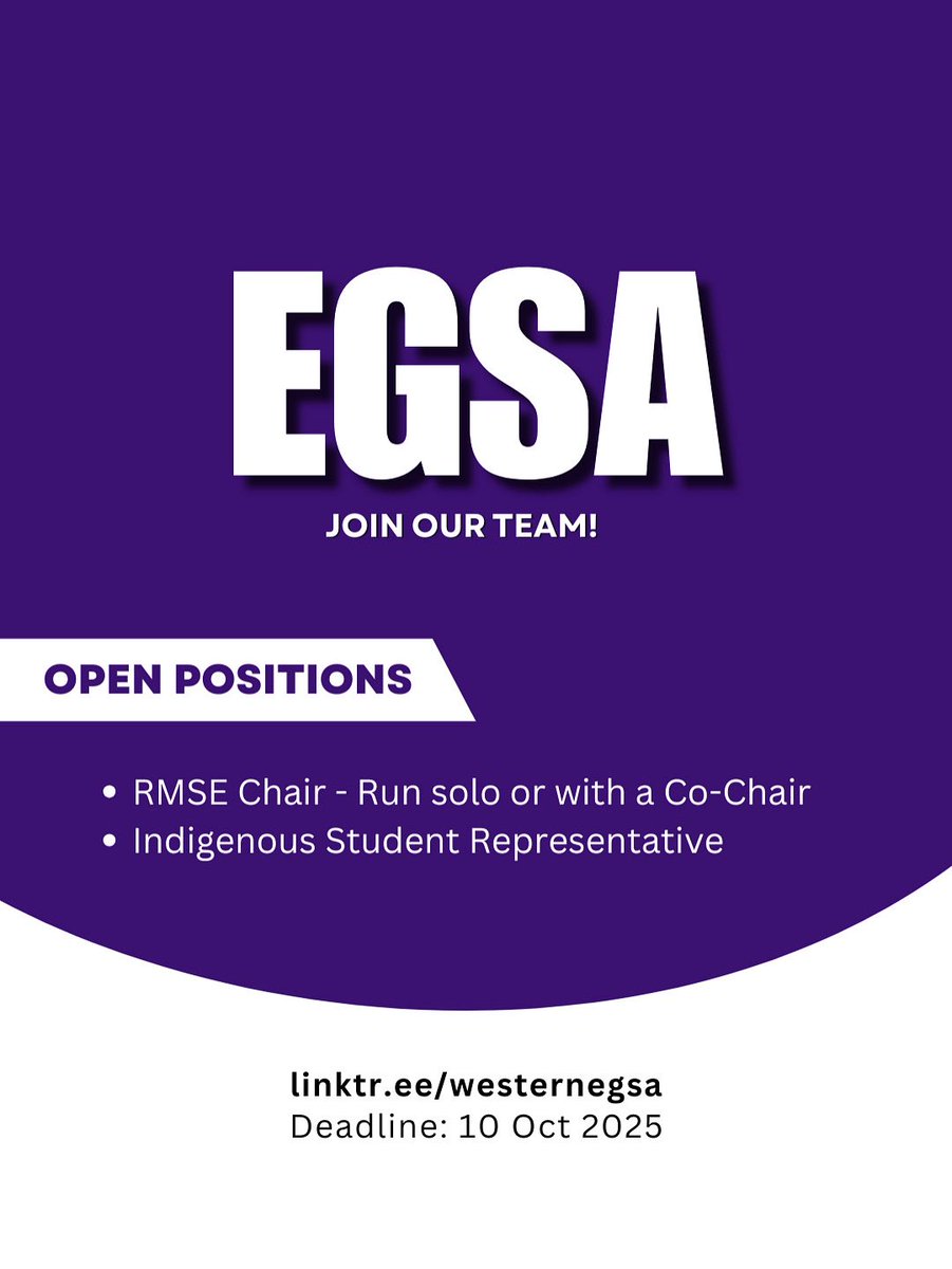 westernegsa's tweet photo. 🌟 Call for EGSA Nominations! 🌟
Want to make a difference in the grad student community? Join the Education Graduate Student Association (EGSA) team for 2025-26!
🗓️ Nominations deadline: 10 Oct, 2025 🔗 https://t.co/2mRRnMaDMZ https://t.co/ZulfxVlJ7F