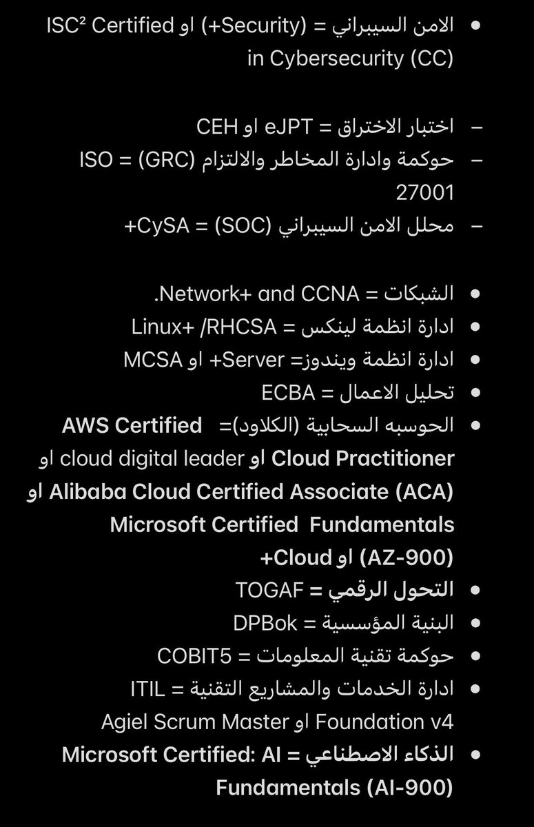 اول شهادة تبدأ فيها اذا تبي تكمل في احد المجالات التقنية التالية او ...