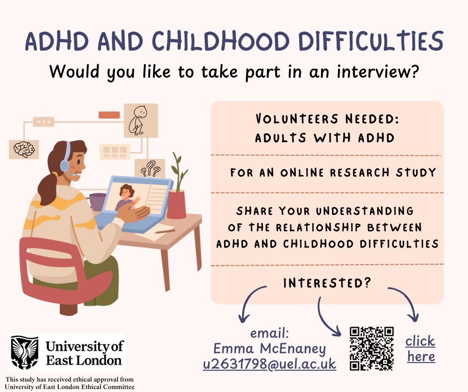 💜 Research Opportunity with the University of East London 💜
Contact Emma McEnaney for more info.
#adhd #childhooddifficulties #research