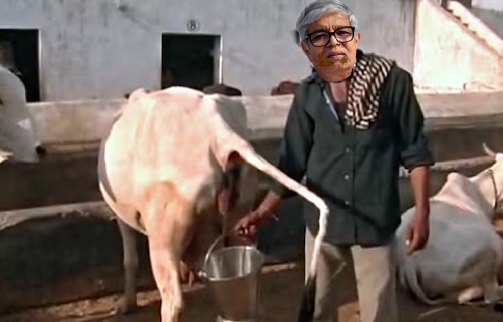 beingRebel9's tweet photo. Shukla maindak getting fresh cow urine beverage after having lunch a cow dung burger…🤮🤕 https://t.co/0Icn0wd2fB