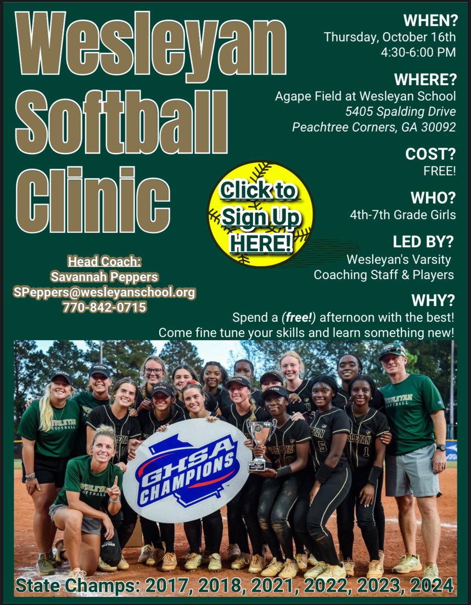 TPM Fastpitch (@tpmatlanta) on Twitter photo Free Softball Clinic at <a href="/Softball_Wolves/">Wesleyan Softball</a> Register Here: forms.office.com/r/H1eS5MgN5H?o… Free Softball Clinic at <a href="/Softball_Wolves/">Wesleyan Softball</a> Register Here: forms.office.com/r/H1eS5MgN5H?o…