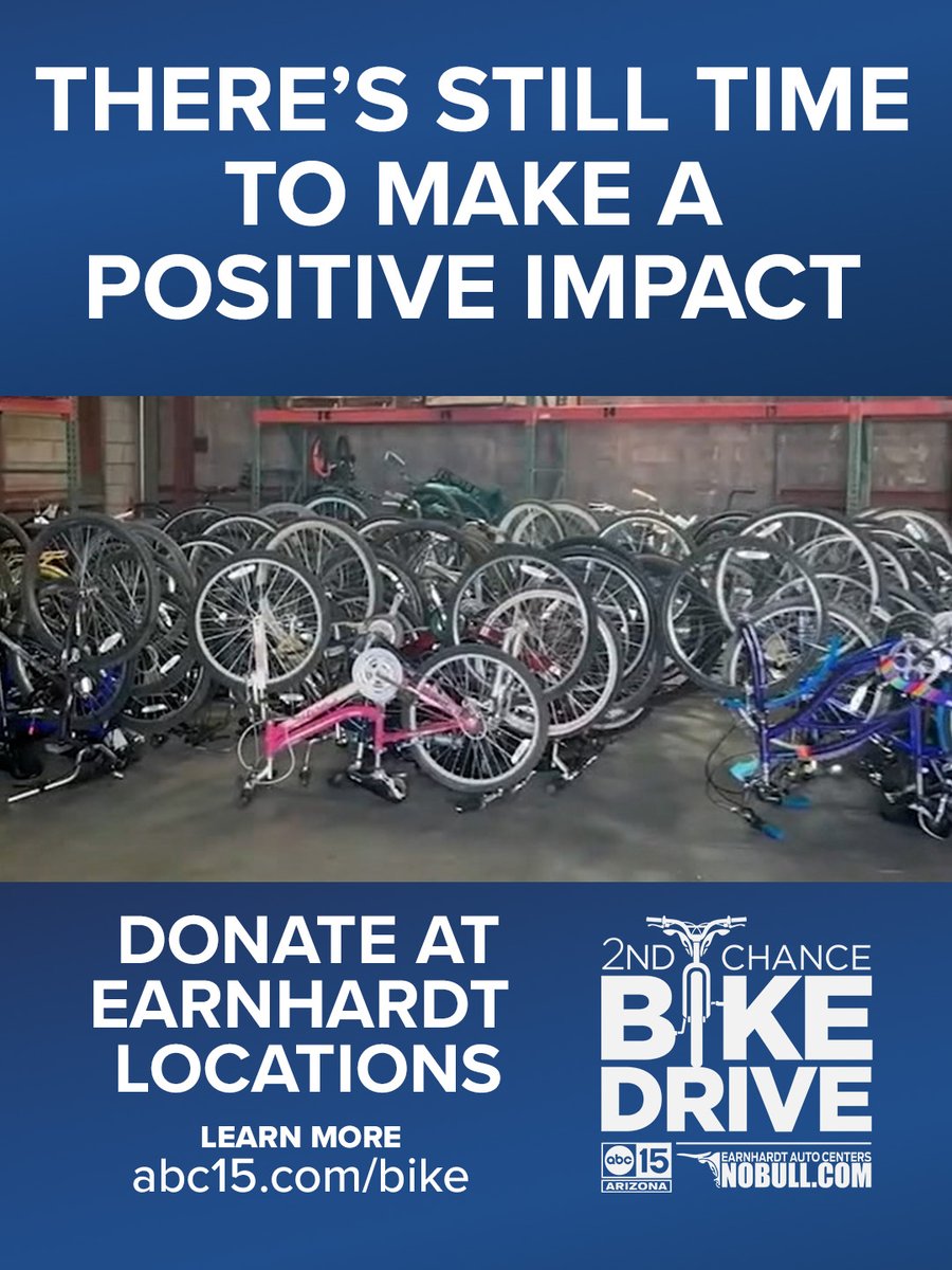 abc15's tweet photo. 🚲 It's the last day to donate to the ABC15 2nd Chance Bike Drive!
Just bring a new or used bike to any Earnhardt Auto Center. 
Learn more at https://t.co/dPujELYhrZ.

#ABC15Arizona #ABC15News #ABC15 #2ndChanceBikeDrive #BikeDrive #Bike #Donation #Donations #SVDP #StVincentdePaul https://t.co/Ok60cUoP13