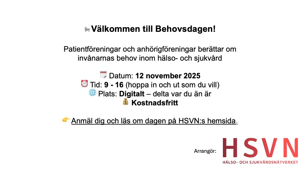 HalsoOch's tweet photo. Vill du veta vad Sveriges patienter och anhöriga behöver? Vård - produkter och tjänster - välfärdssystem m.m. Välkommen  till Behovsdagen 2025  Läs mer på  https://t.co/cgfI0Ynpi8! https://t.co/hqXkC18aMA