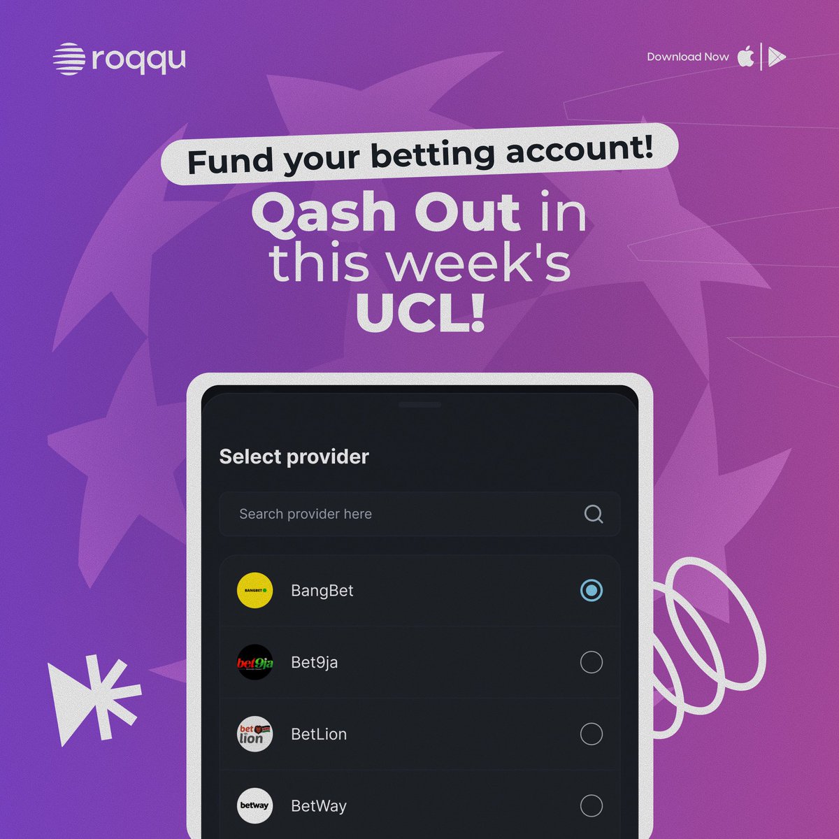 roqqupay's tweet photo. ⚽ Bet all UCL games this week with Qash!

Fund your betting account in minutes with 14+ providers listed on Roqqu.

#QashIt #QashItOnRoqqu https://t.co/YcOO0AUVPk