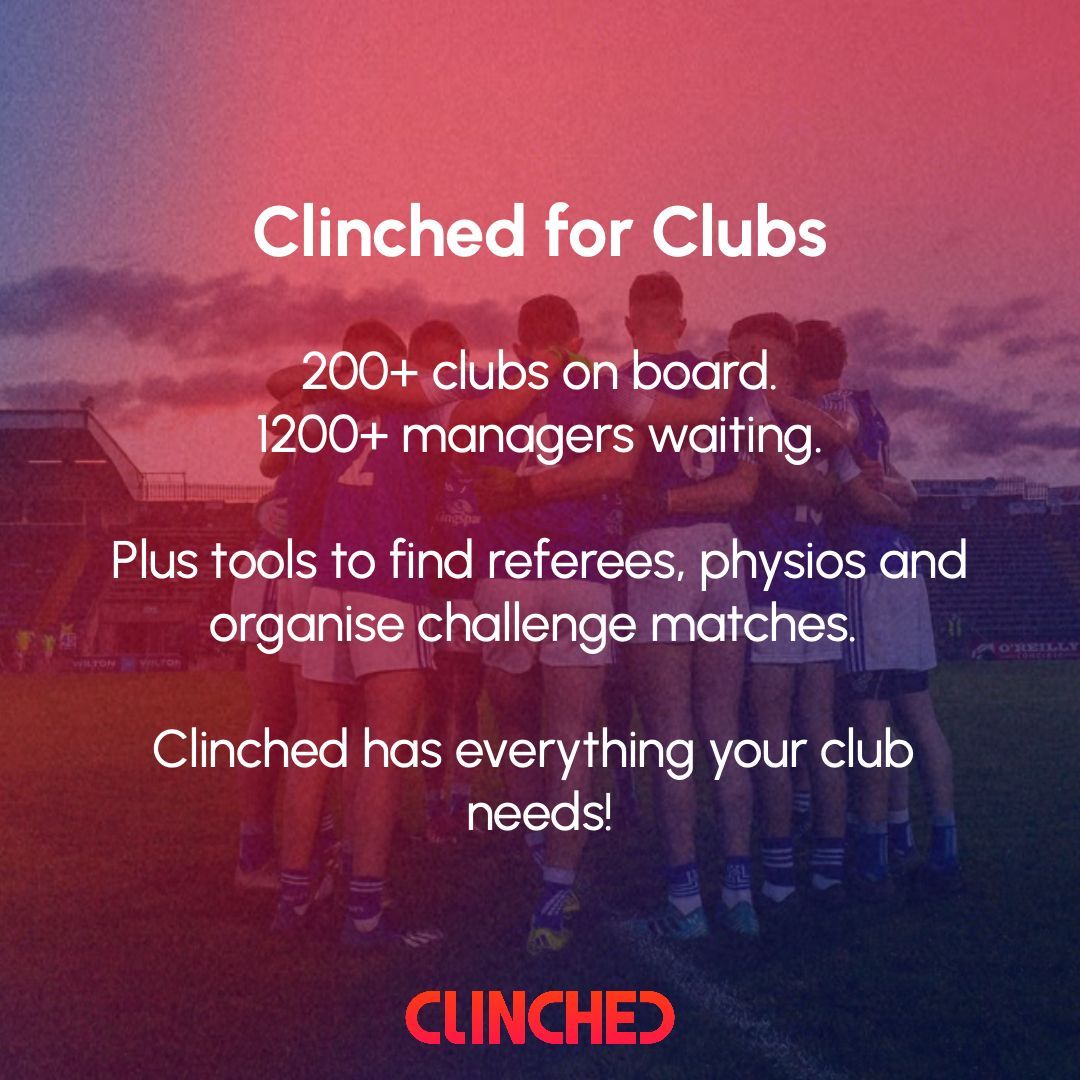 ClinchedApp's tweet photo. Clubs, get the ball rolling with Clinched! Sign up for free and make things easier for your club today 🔗
📲 https://t.co/ELxOYcdXSE
#Clinched #GAA #Hurling #Camogie #GaelicFootball #ClubGAA #Management #Coaching #GAACoach #HurlingCoach #CamogieCoach #StartUp #fyp #JohnnyDoyle #SeanOBrien #ClubHurling #ClubCamogie #GAALeagues #ClubChampionship #GAAClub