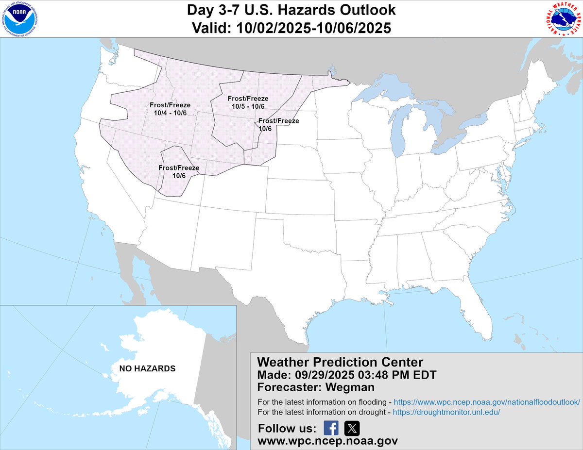 A widespread frost/freeze is coming soon to the northwest US! While the eastern half of the country basks in warmth, colder air will be on the way to the western half around October 4th-6th.