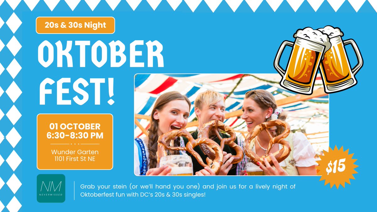 🍺 Raise a glass to new connections! Join DC’s 20s &amp; 30s singles at Wunder Garten for Oktoberfest. Drinks, laughs, and real sparks await. Complete your NeverMissed bio for a bonus drink—bc real life &gt; swiping. eventbrite.com/e/166965170619… 

#dcsingles #dcdating #dcevents #datingapp