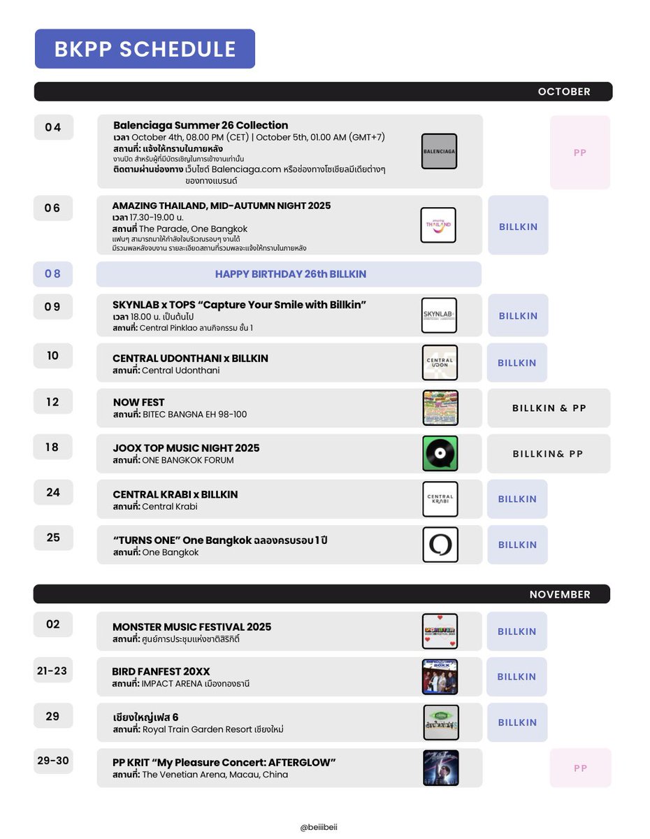 🗓️ อัปเดตตารางงานพี่กิ้นน้องพีพีคับ 

#bbillkin #ppkritt