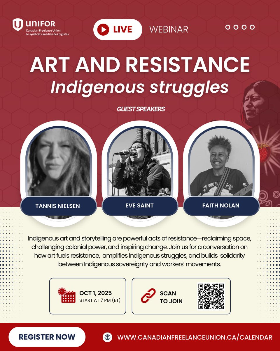 Join us tomorrow for a con. about how to reclaim space, challenge colonial power, &amp; inspire change through Art w/<a href="/tannis_da_nish/">tannis nielsen</a> <a href="/EveSaint8/">Eve Saint</a> <a href="/faithnolan57/">Faith Nolan</a>. Hosted by <a href="/AminahSheikh/">Aminah 🌹</a> 
#ArtAndResistance #ResistanceThroughArt
#IndigenousSovereignty #LandBack #truthandreconciliationday