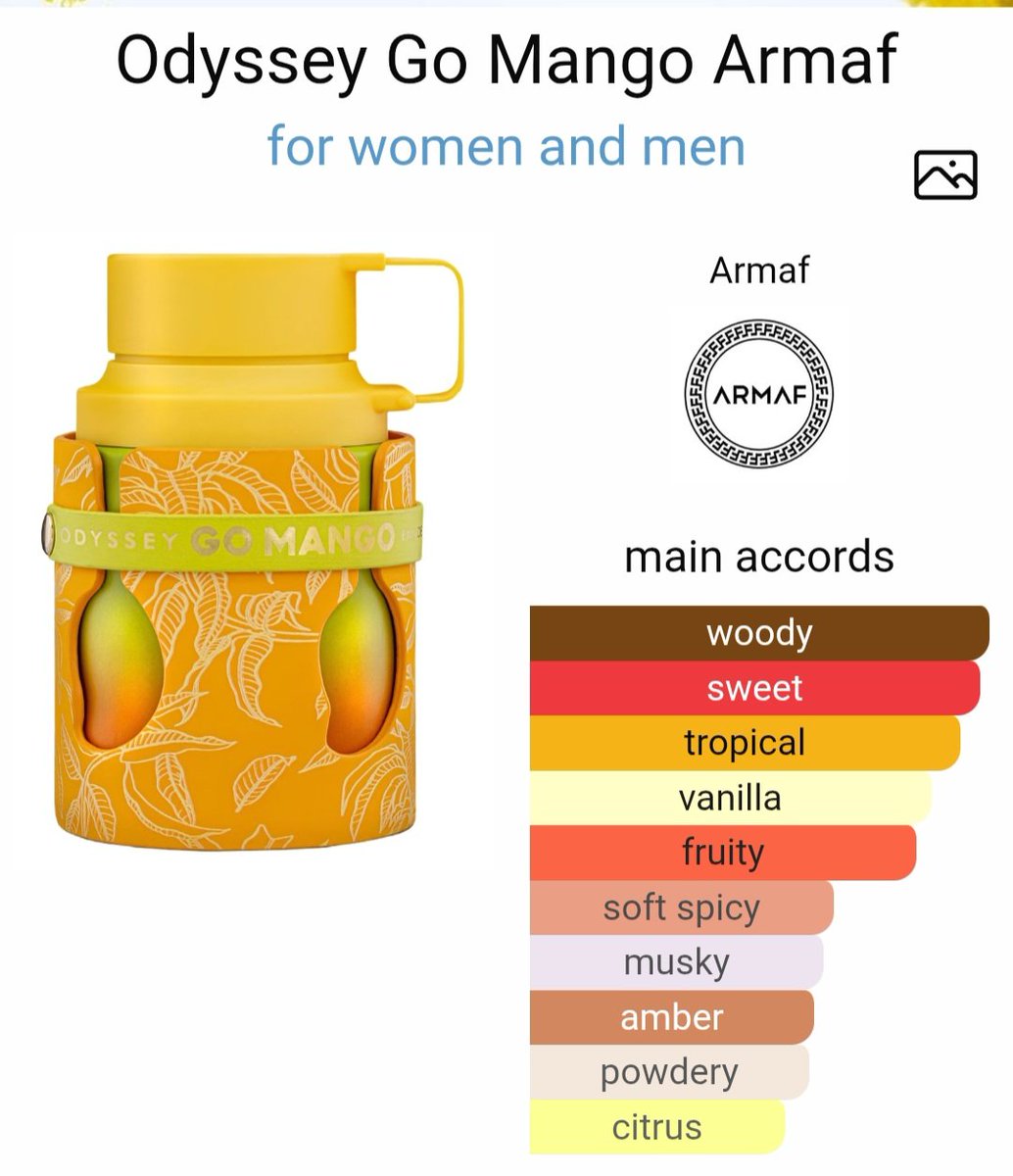 NseIkpe3's tweet image. Armaf Odyssey Go Mango🥭.
A beautiful woody, citrusy mango. It&apos;s not a God of fire dupe. This one is more easy to wear. Love it.
100ml, Edp. N40,000
Unisex.