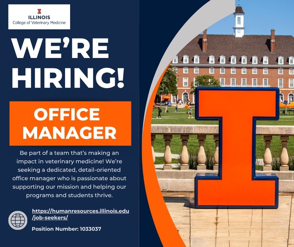 Grad_ILVetMed's tweet photo. Join our team! We’re seeking a dedicated, detail-oriented office manager who is passionate about supporting our mission and helping our programs and students thrive. If you have any questions about the position, email: ilearningvetmed@illinois.edu https://t.co/HwMupbxxdX