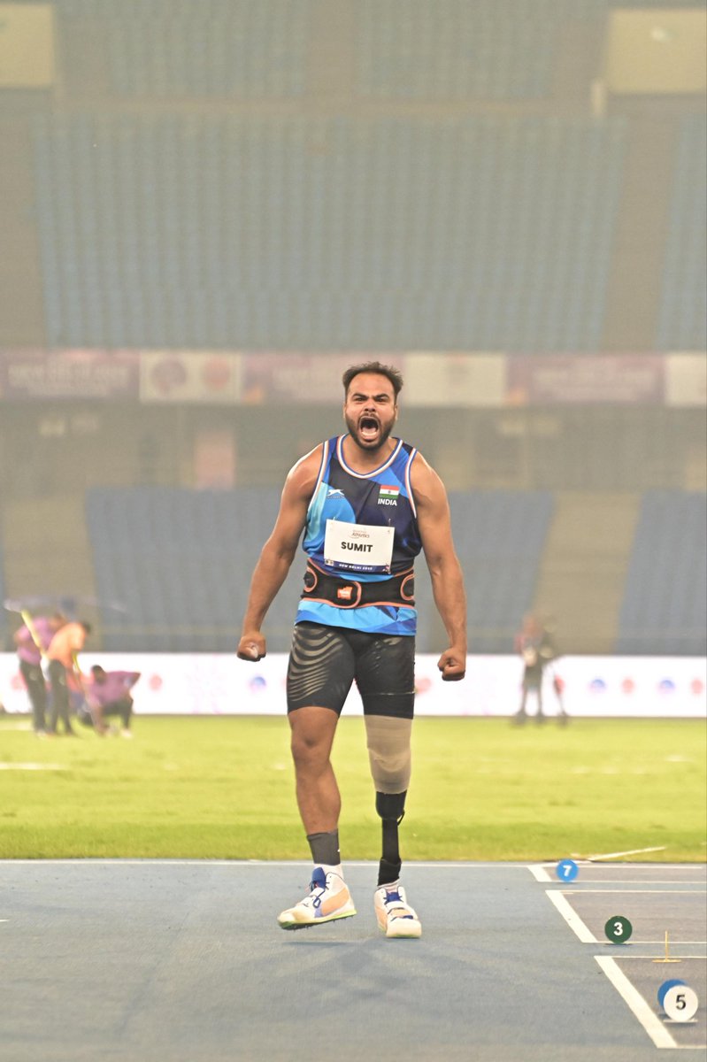 Goswami72's tweet photo. World Para Athletics Championship 2025: India's Sumit Antil wins gold medal in Men's Javelin Throw in F64 category with a throw of 71.37 metres

(Photo source: SAI Media) https://t.co/56w0uhtaHD