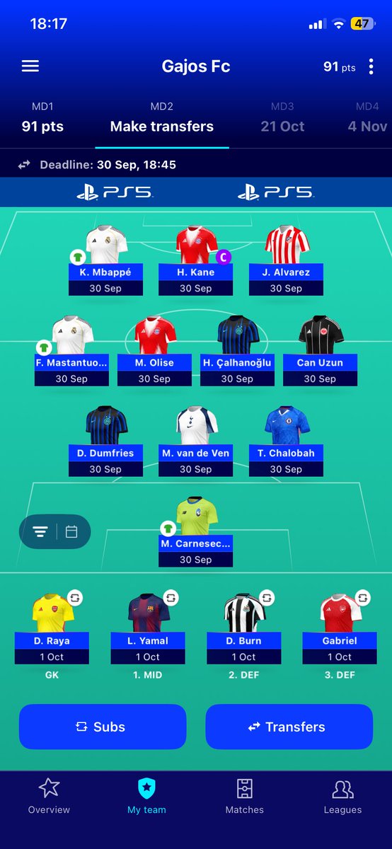 gajos333's tweet photo. #UCL #ucl_fantasy #UCLFantasy
WC2 Team
Kane 🧢
Some differentials 💎
GL! https://t.co/3gISK9T10B