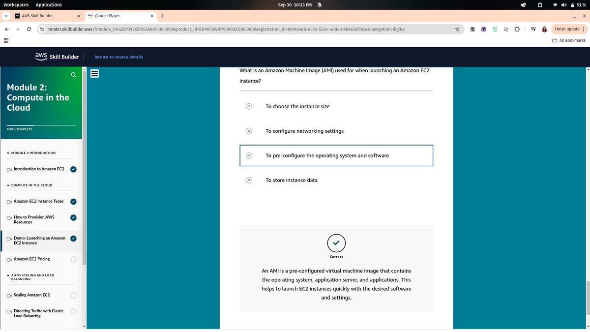 Sarizzka's tweet photo. #LUD3 #LearningUtsav2025 #FestivalOfLearning #awsscd2025 #awscloudclubTU I learnt and launched an EC2 instance and completed related quiz of the module. https://t.co/LpcoMqwljJ