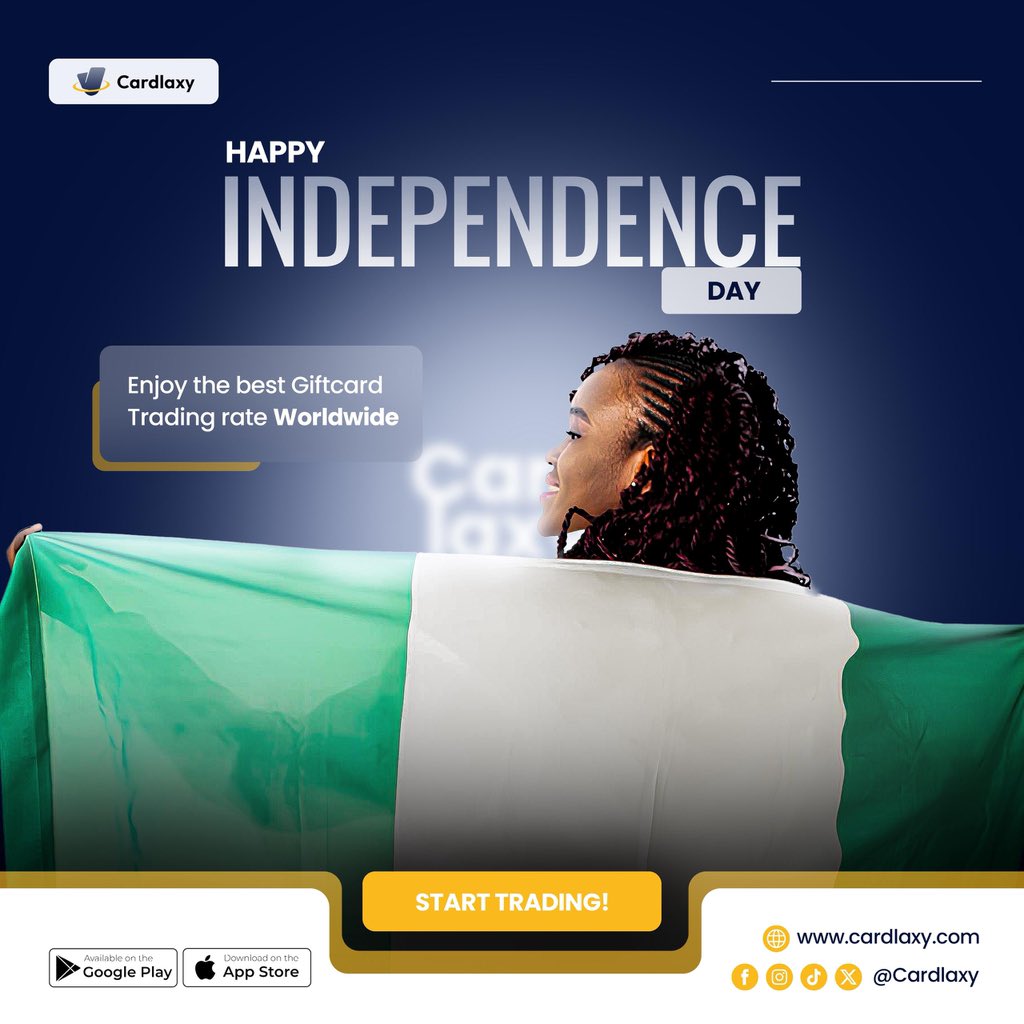 cardcosmic_'s tweet photo. Happy Independence Day, Nigeria! From cardlaxy, we honor your journey and share special deals to make your celebration brighter—explore our galaxy of offers!Use my invitation code LAXY22 to register Cardlaxy
 #cardlaxy #naija #lagos #abuja #giftcard #indpendenceday https://t.co/VNce6ksZDM