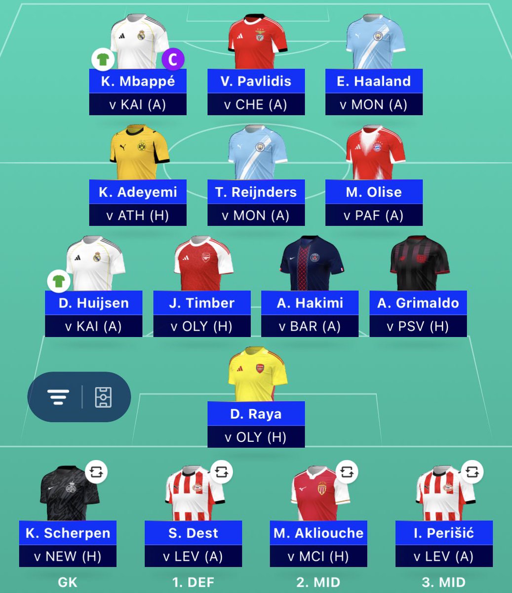 wintzhelmer's tweet photo. MD 2 🔒

🧢 #1 Mbappe

🔄 Raphinha to Adeyemi

#FUCL
#UCLFantasy https://t.co/pHvO6T65fI