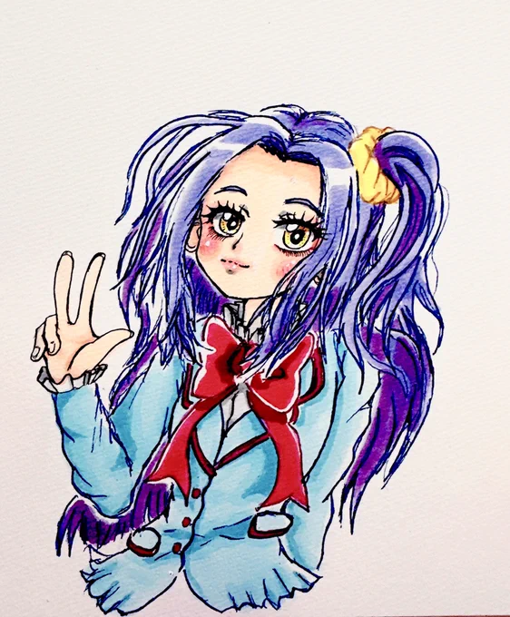 お題より... 黒川エレン!! 制服姿難しいな〜 あと描いてから眠すぎて落ちてた #新プリキュア版深夜の真剣お絵描き60分一本勝負