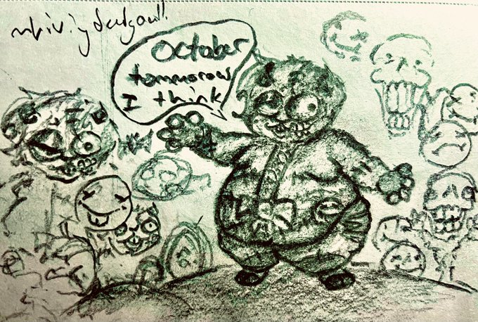 Livingdeadg0at's tweet photo. zombie forrest is still fucking pumped for the spooky season, so much to the point where hes.. YUCK. TRADITIONAL ART. #goat_112mviews #goatbadger #goatchain #GoAtalantaGo https://t.co/sy4hPO8KxF