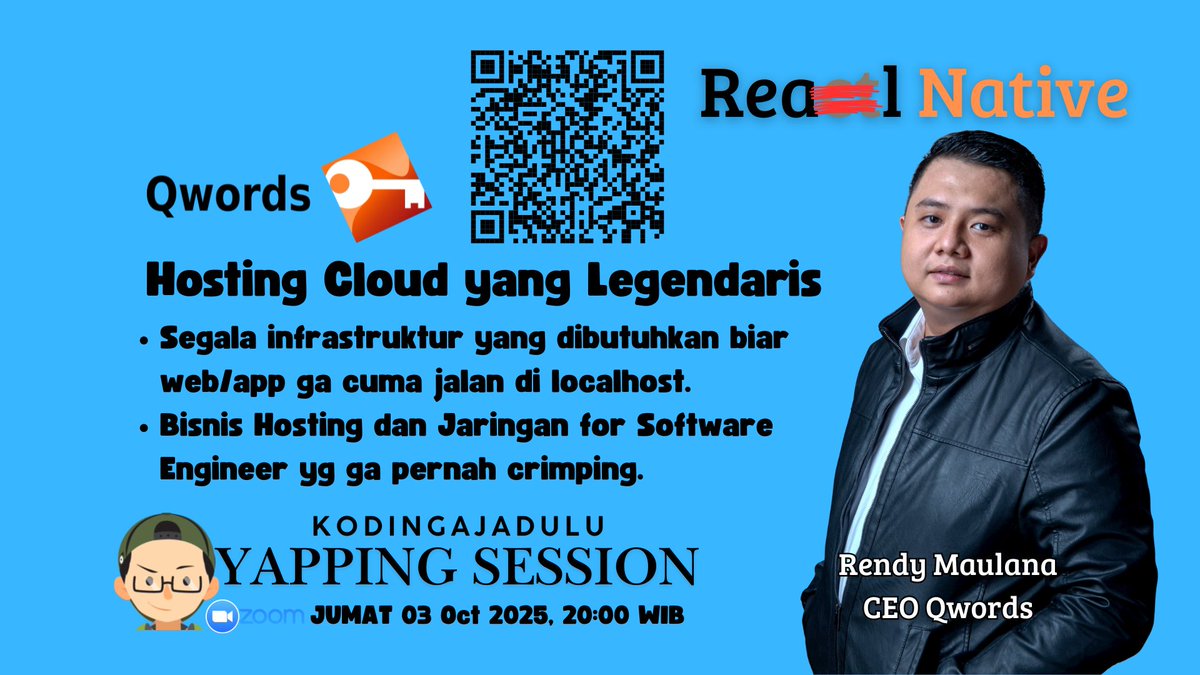 lynxluna's tweet photo. Yapping Jumat Malam kembali. Tetap ngobrolin hal-hal yg dekat dengan mesin! 

Pengen tau apa saja infrastruktur yang diperluin biar aplikasi kamu ga cuma dibuka di localhost? 
Dan gimana sih bisnis hosting itu? Dan kenapa serverless itu kebohongan?

Link daftar di QR dan reply https://t.co/0RDTEFiTcP