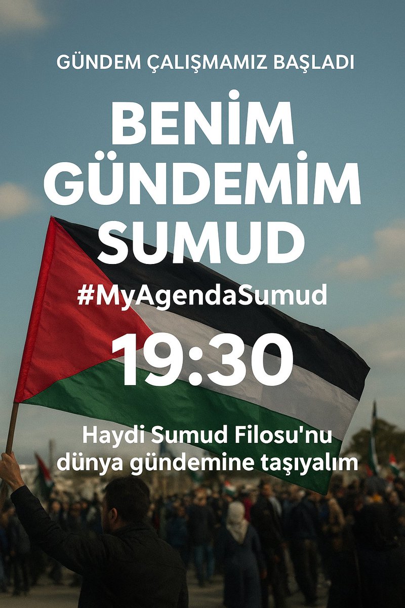 📢 Gündem Çalışmamız Başladı!

Bugün saat 19:30’da, hep birlikte dünyaya sesleniyoruz:
✨ “Benim Gündemim Sumud!” ✨

#MyAgendaSumud etiketiyle, Sumud Filosu’nu dünya gündemine taşıyoruz.

Bu direnişin sesi, umudun çağrısıdır. Sen de katıl, sesi büyüt, gündemi biz belirleyelim!