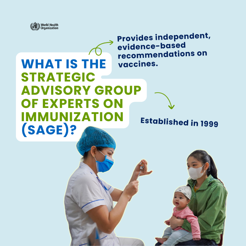 WHO's tweet photo. Did you know that since 1999 an independent group of global experts called the Strategic Advisory Group of Experts on Immunization (SAGE) has been providing WHO evidence-based recommendations on #vaccines?