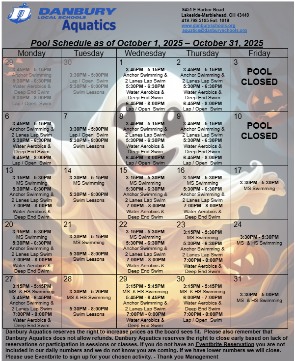 drprstarr's tweet photo. Danbury Aquatics Pool Schedule for October. All are welcome. Please sign-up through Eventbrite payment will be taken in person at the pool. https://t.co/6WKvUDoaR7