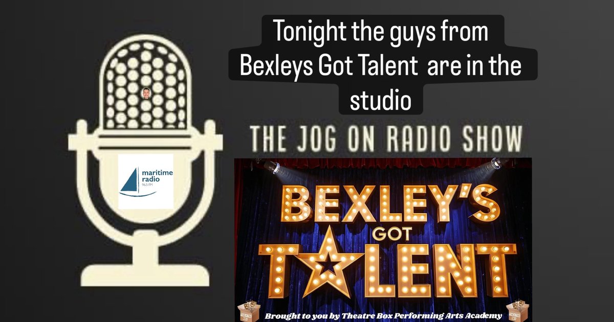 Tonight on The Jog On Radio show, John’s joined by the organisers from Bexley’s Got Talent to chat about this Saturdays event. Loads to get through and cover, it’s going to be a very busy night indeed. Live from 7pm on Maritime Radio 96.5fm  #jogonradioshow #maritimeldn